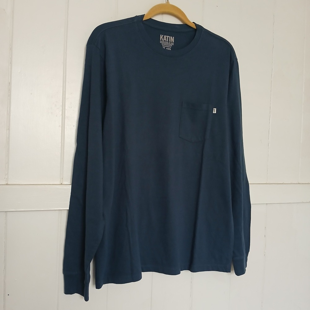 Katin Shirt Henley Long Sleeve Top Men's Medium Organic Cotton Blue Surf Outdoor - Picture 5 of 13